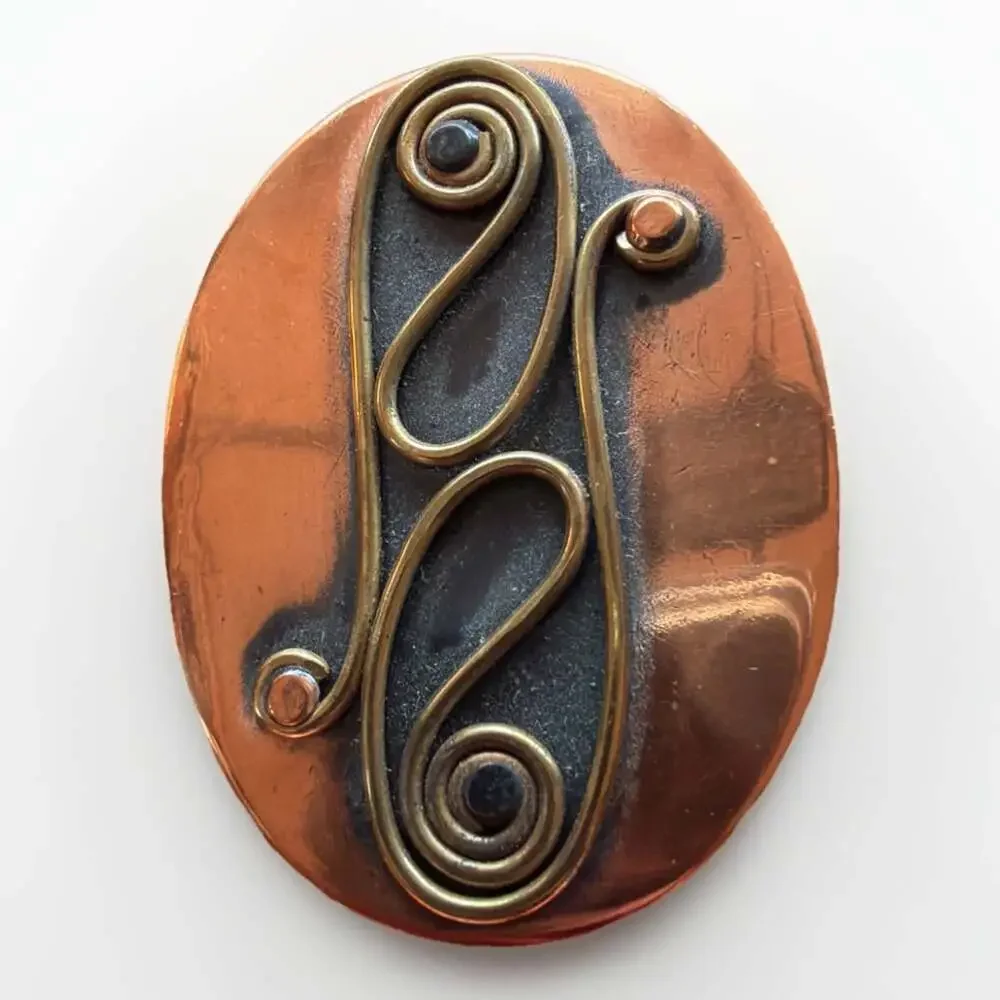 VNTG Winifred Mason Chenet d’Haïti Modernist Brooch Pin Copper&Brass Wire2”x1.5”